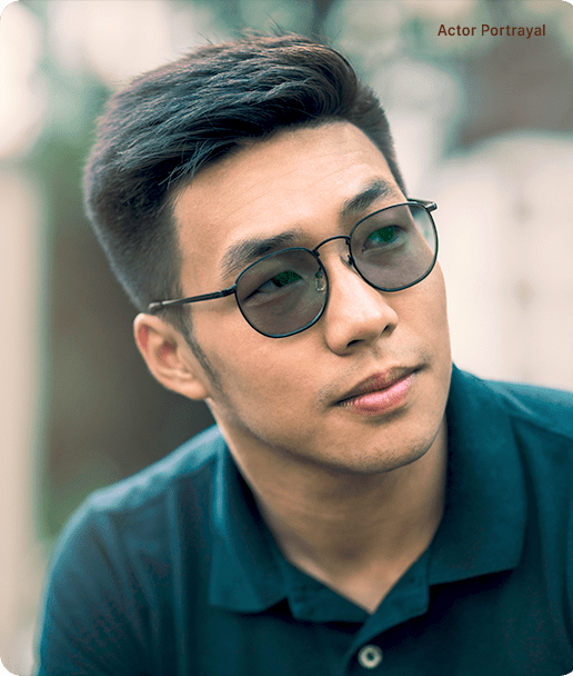 Actor Portrayal; A young, Southeast Asian man in a green shirt with green shades, smiling while looking serious.